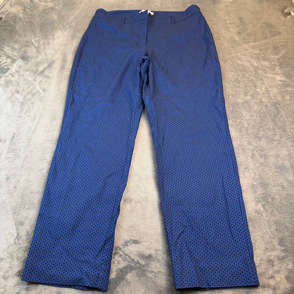 White House Black Market Slim Ankle Pants Womens 12 Blue Geometric Stretch